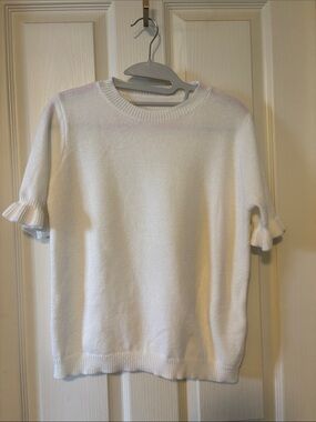 Women's Short Sleeve Ruffle Cuff Sweater - White